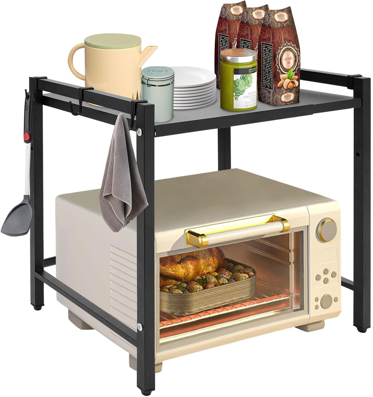 Adjustable 2 Tier Microwave Stand - Organize with Ease!