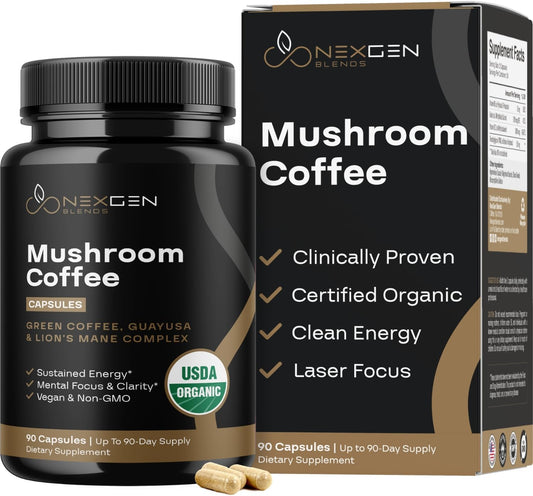 Jitter-Free Mushroom Coffee Capsules - 100% Organic Energy Boost - NEXGEN BLENDS