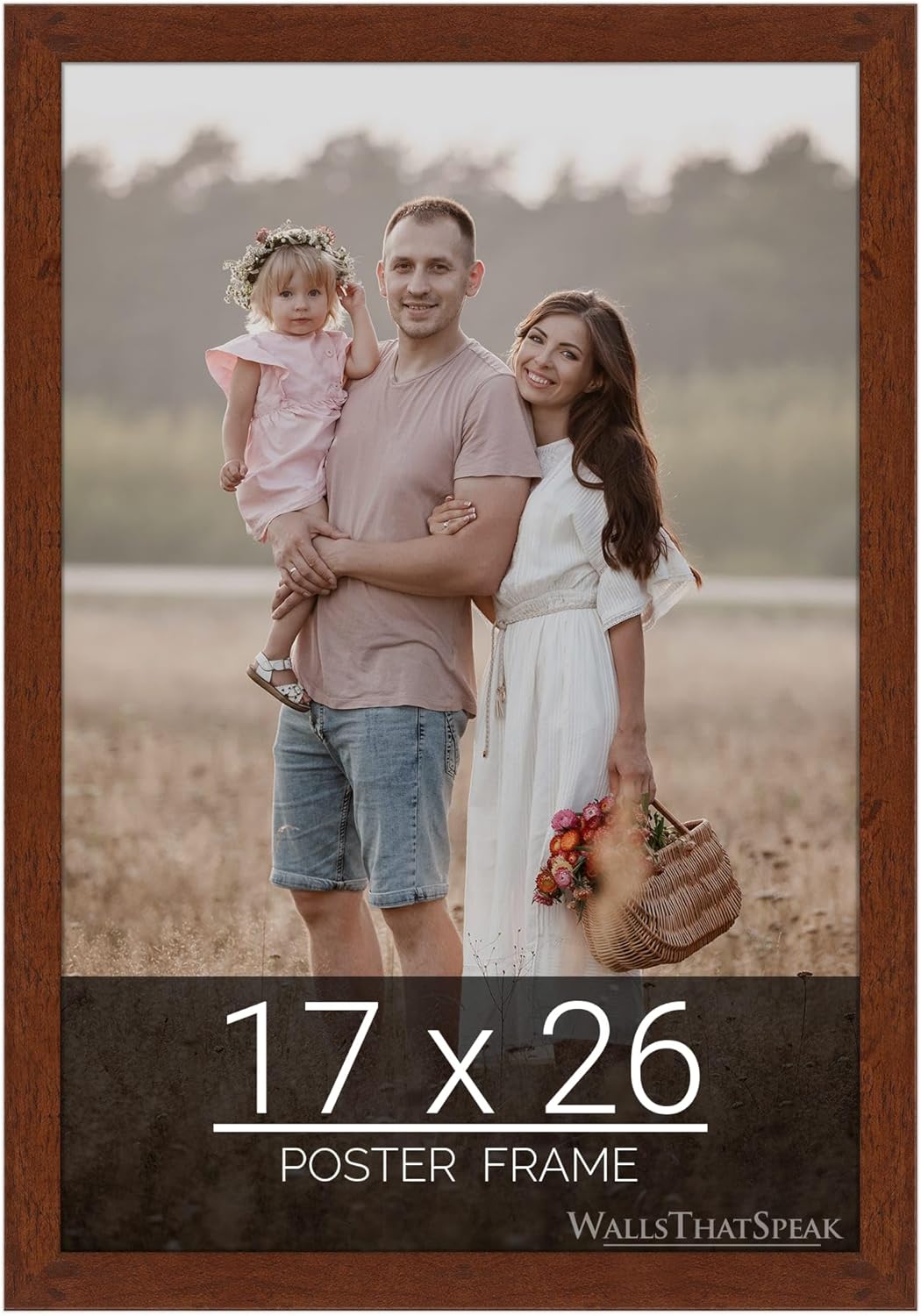 17x26 Dark Walnut Rustic Pine Picture Frame for Art and Photos