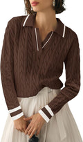 Womens Lapel V Neck Cable Knit Pullover Sweater - Soft Fit