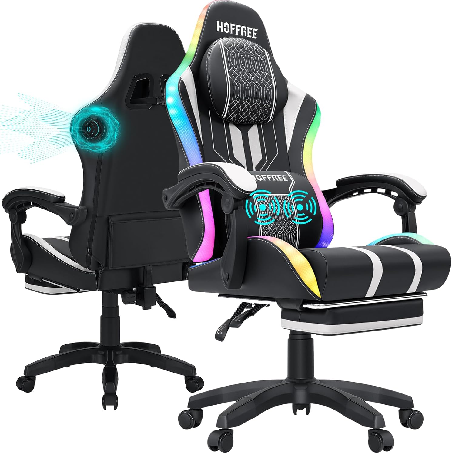 Hoffree Gaming Chair: Massage, Speakers, Footrest