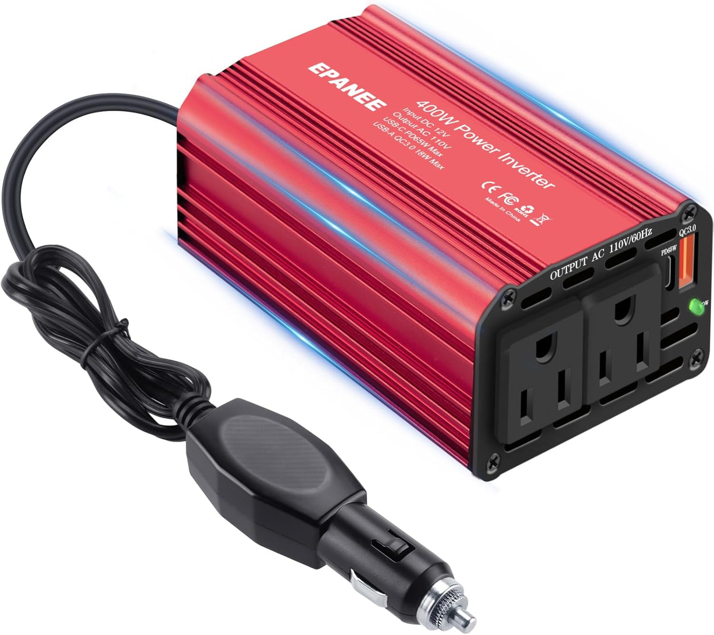 400W Power Inverter for Car with USB-C and QC Ports
