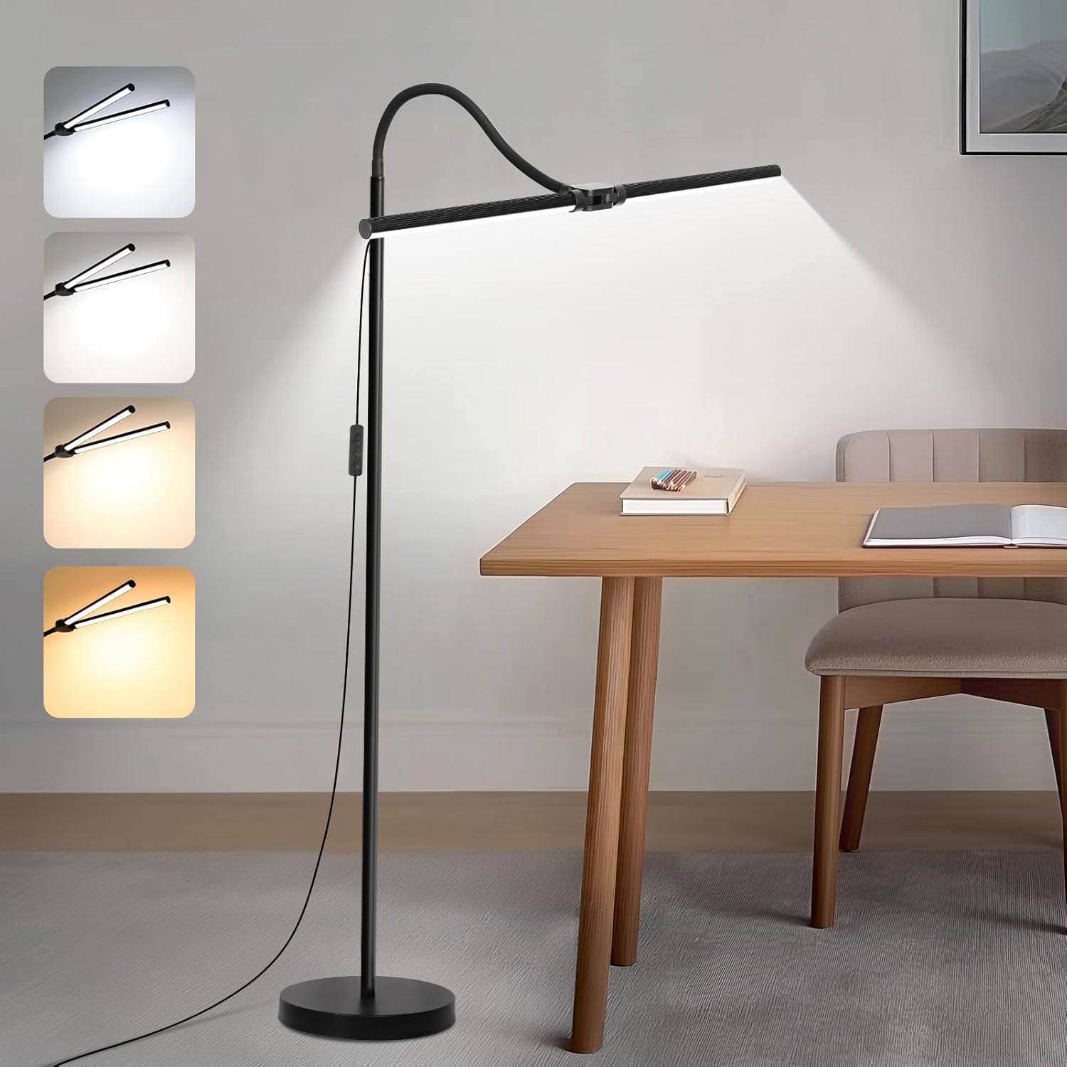 Adjustable Double Head LED Floor Lamp - Eye-Caring Brightness