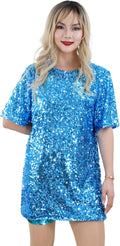 Sequin T-Shirt Dress Sparkly Casual Short Sleeve Party Outfit