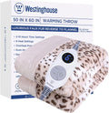 Heated Throw Blanket Leopard Reversible Faux Fur - Cozy Electric Throw