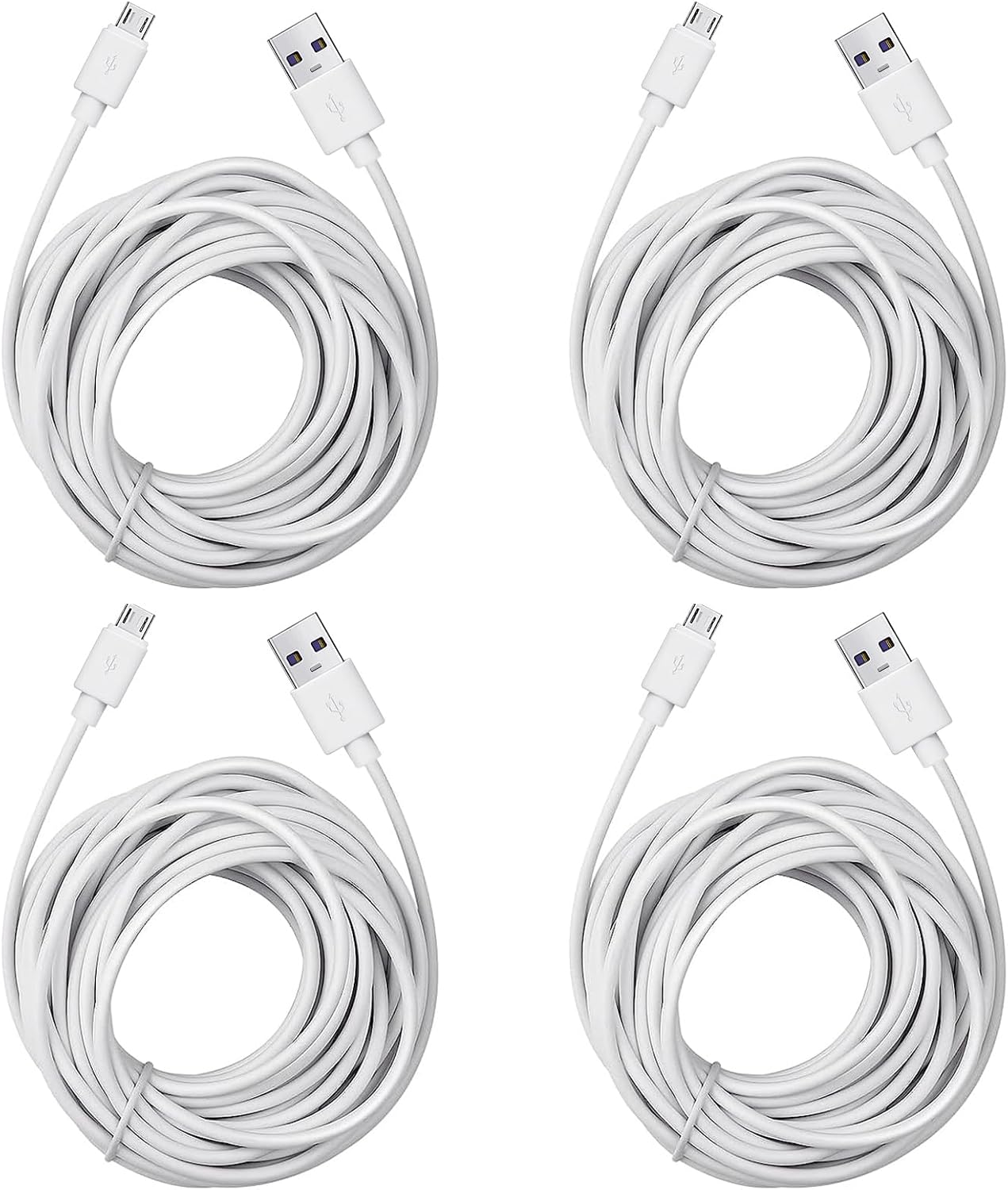 Enhanced Security: 4-Pack 25ft Micro USB Extension Cables for Wyze, Blink, YI