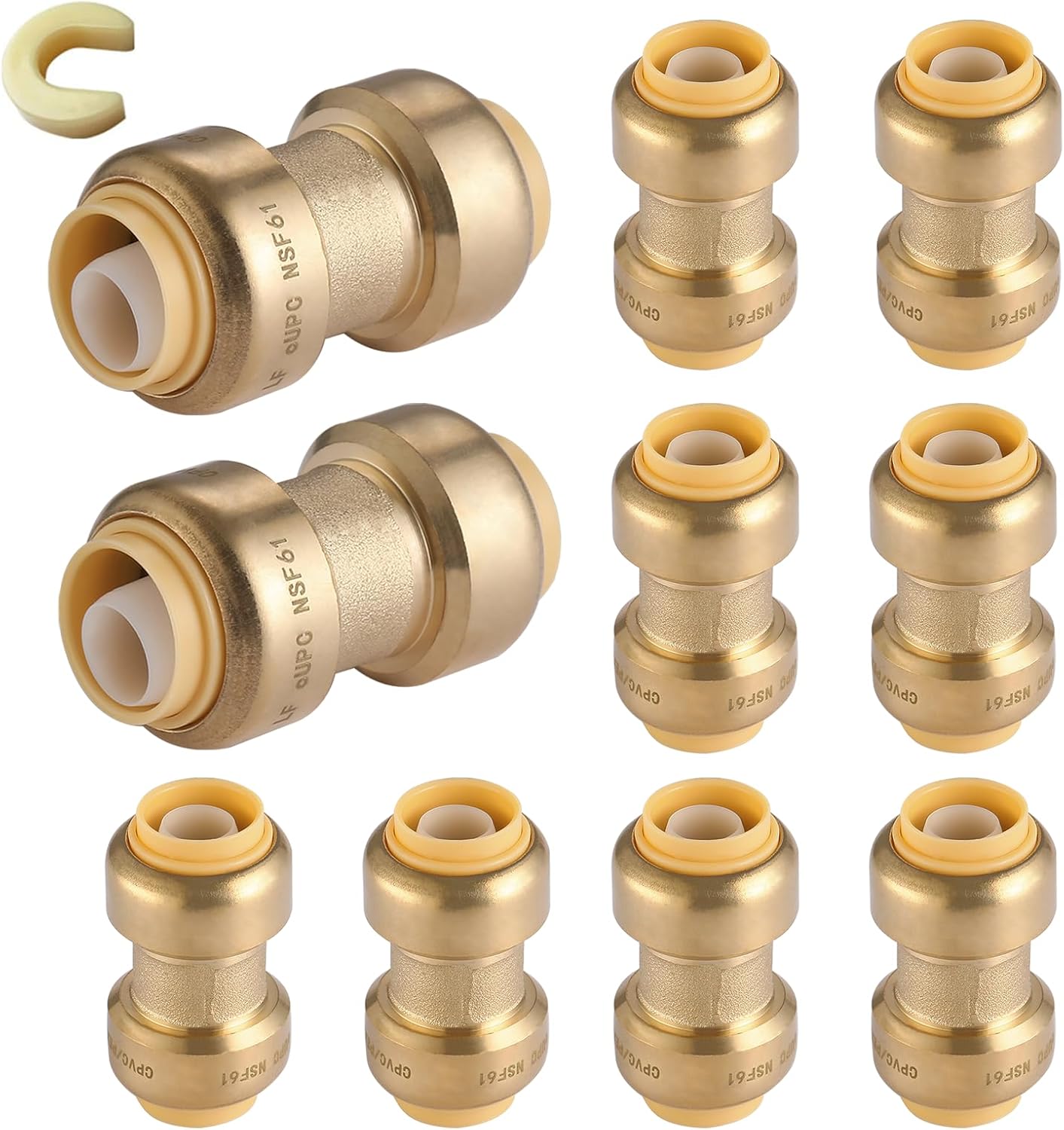 HeSun 10-Pack 3/4in Push-to-Connect Brass Coupling for Pipes