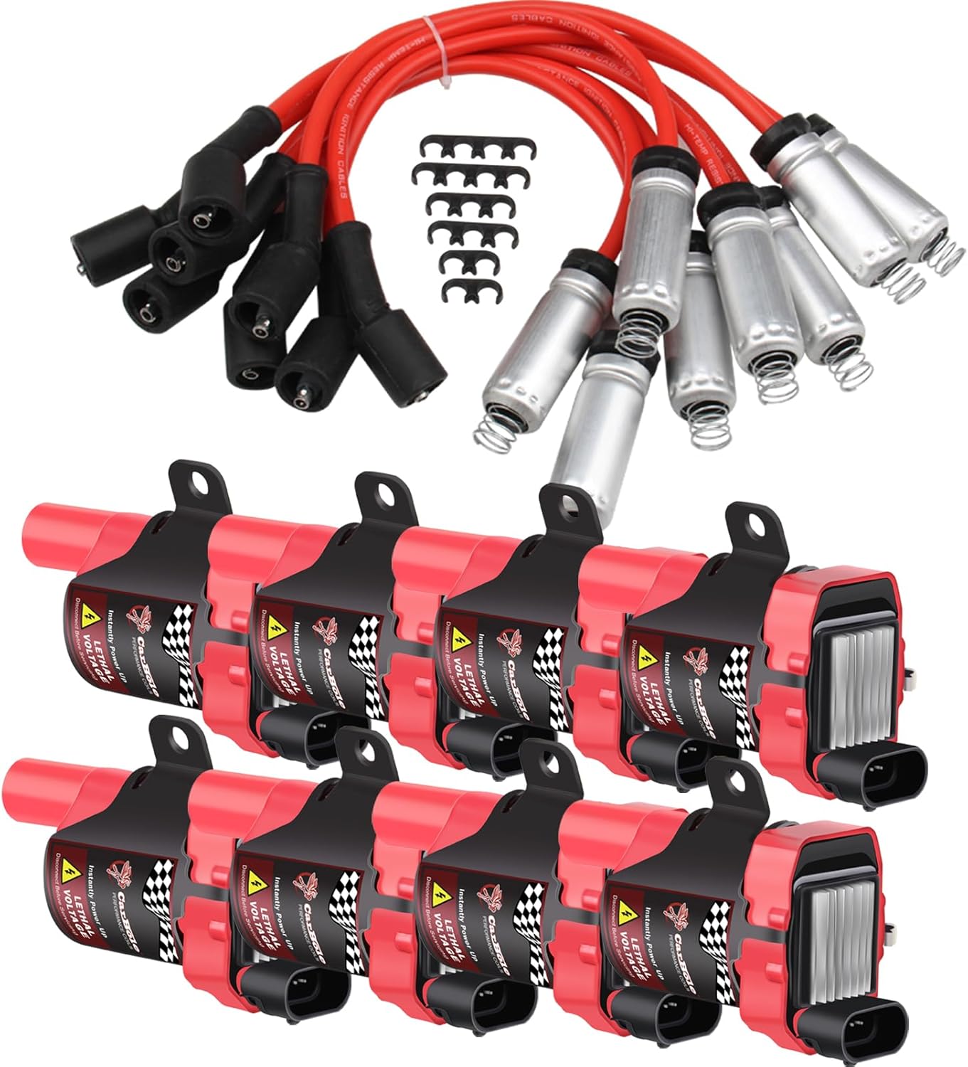 Pindex 8 Pack D585 UF262 Round Ignition Coils with Wires