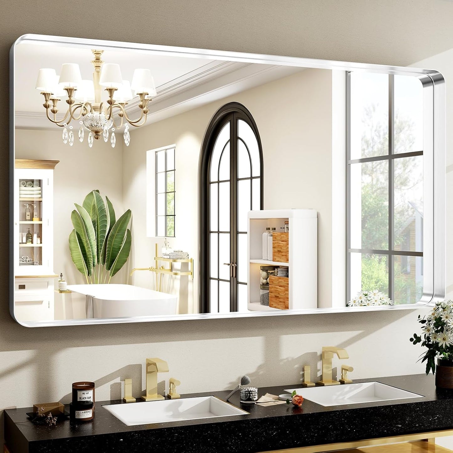 48 x 30 Inch Silver Bathroom Mirror with Shatterproof Glass