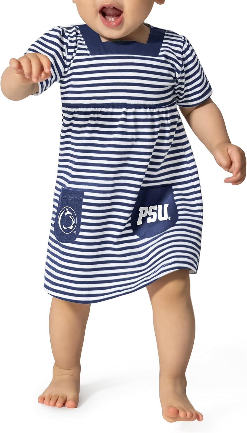 NCAA Infant Girls Short Sleeve Striped Dress with Pockets