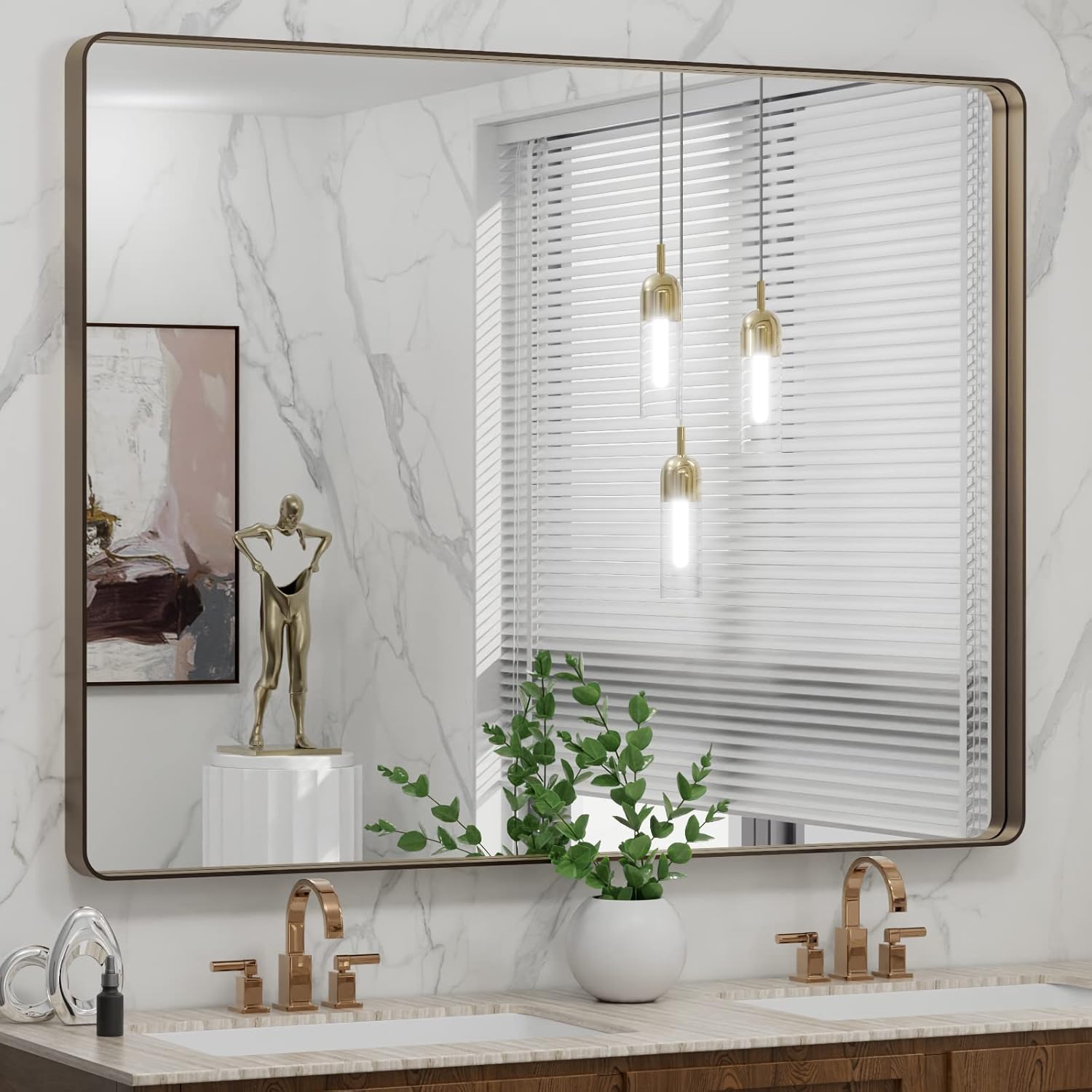 48X36 Bronze Bathroom Mirrors with Rounded Rectangle Design