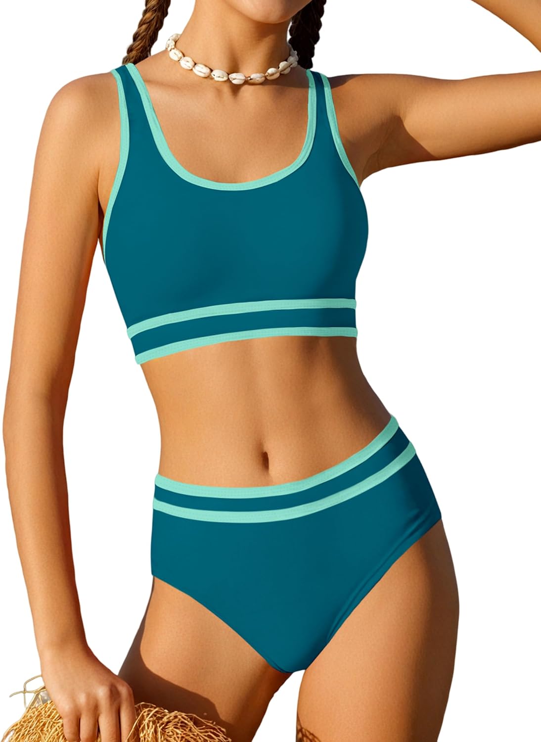 Girls Swimsuit Double Strap High Waist Bikini Set for Fun