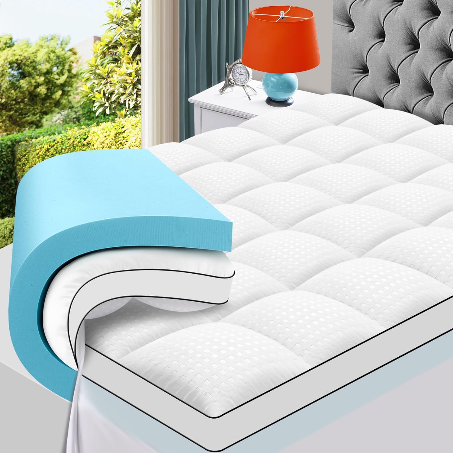 MASVIS Queen Size Dual Layer 4 Inch Memory Foam Mattress Topper