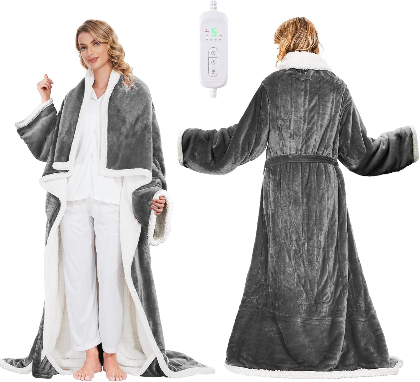 Electric Heated Blanket with Foot Pockets & Sleeves for Comfort