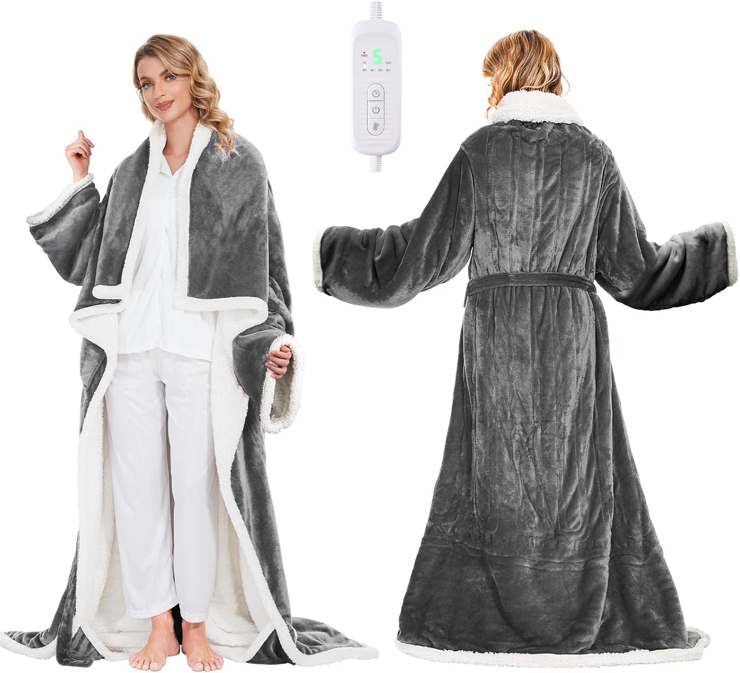 Electric Heated Blanket with Foot Pockets & Sleeves for Comfort