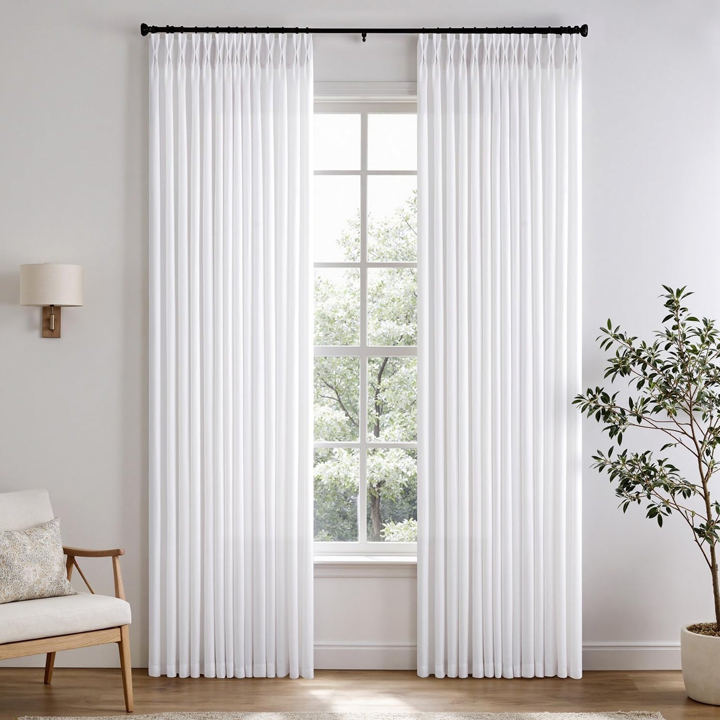 Elegant White Pinch Pleated Linen Sheer Curtains for Home Decor