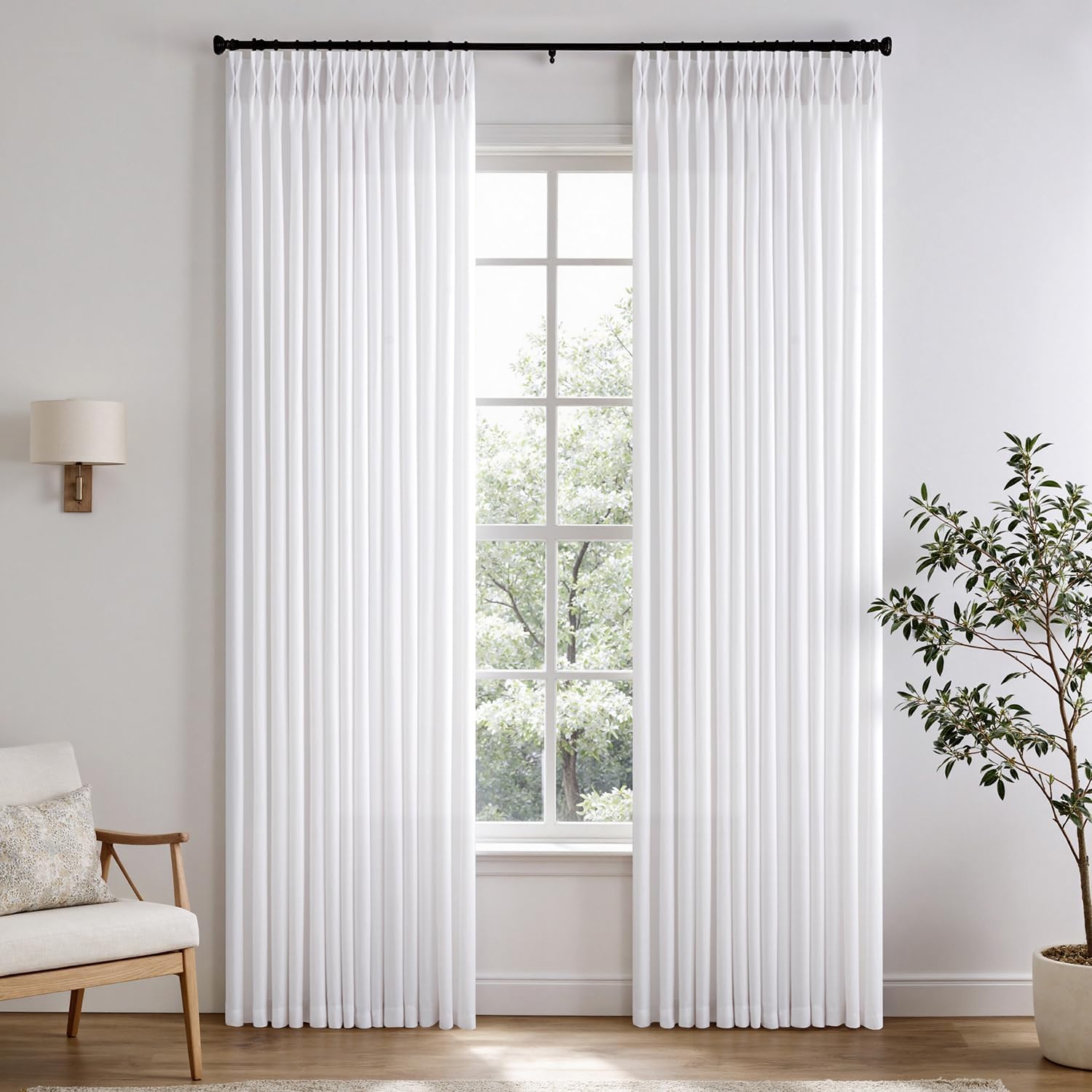 Elegant White Pinch Pleated Linen Sheer Curtains for Home Decor