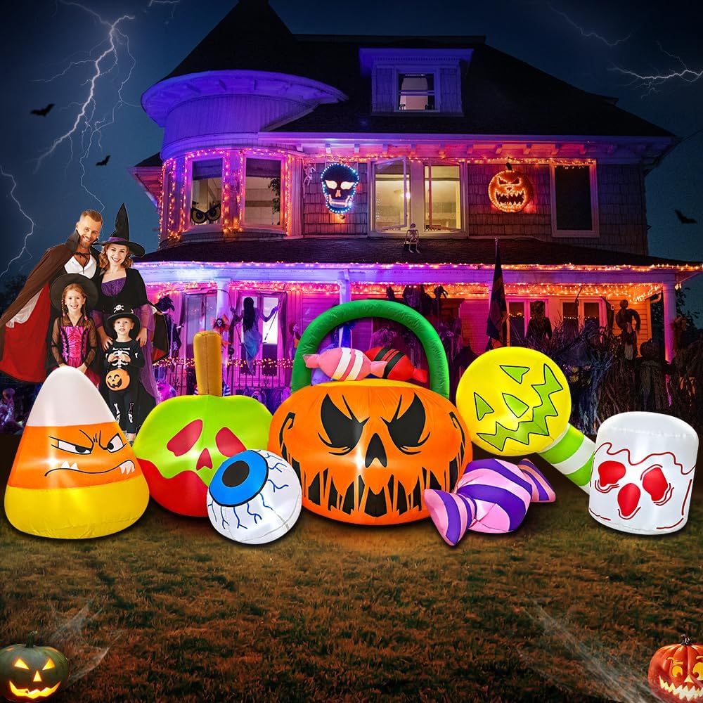 10 FT Halloween Inflatable Pumpkin Ghost Combo for Outdoor Fun