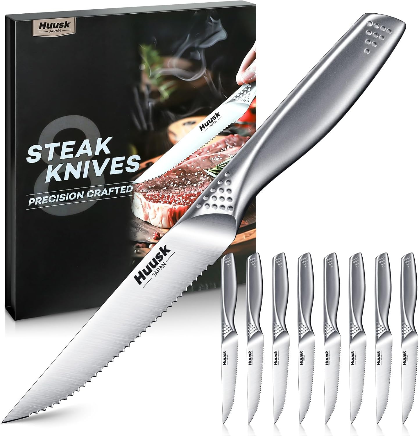 Huusk Serrated Steak Knives Set for Effortless Cuts and Comfort