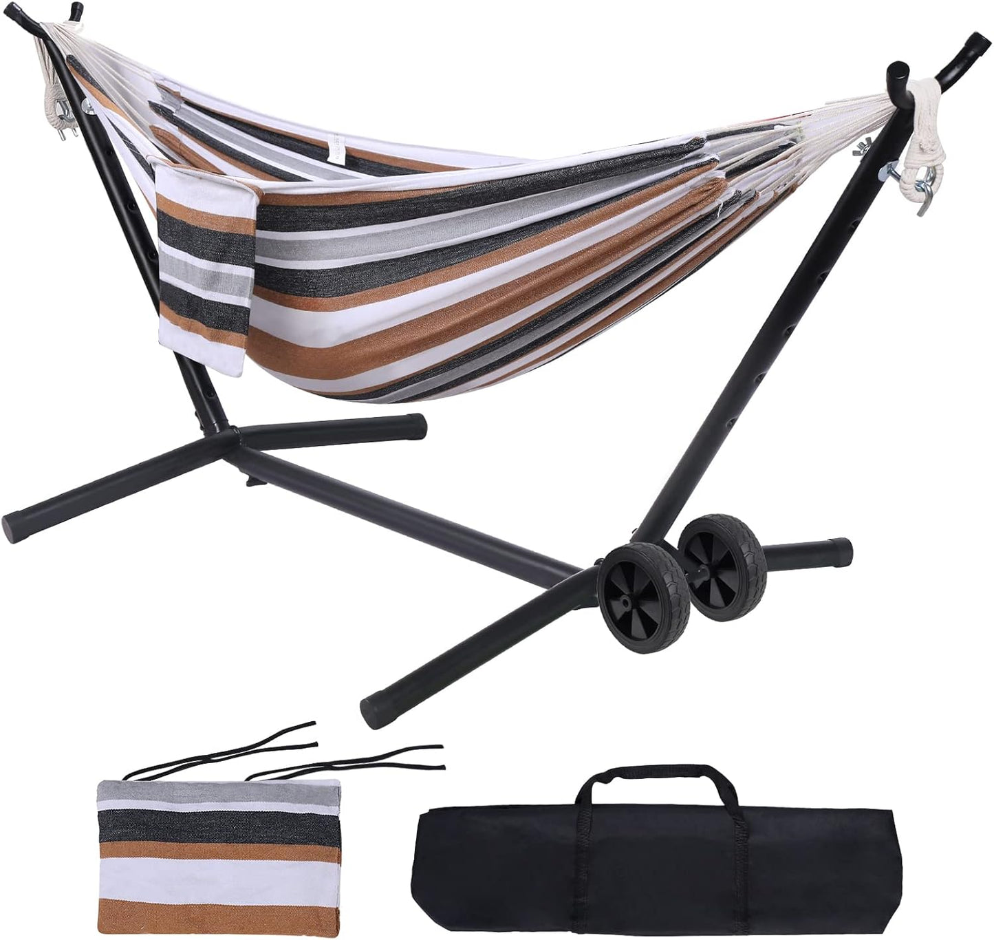 Wilsall Portable Hammock: 2-Person Heavy Duty with Stand & Wheels - 450 lb Capacity