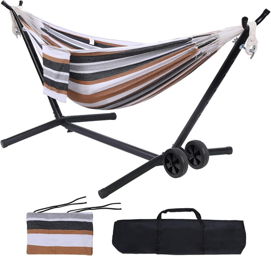 Wilsall Portable Hammock: 2-Person Heavy Duty with Stand & Wheels - 450 lb Capacity