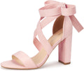 Strappy Heels for Women Nude Suede Chunky Block Heels 4in