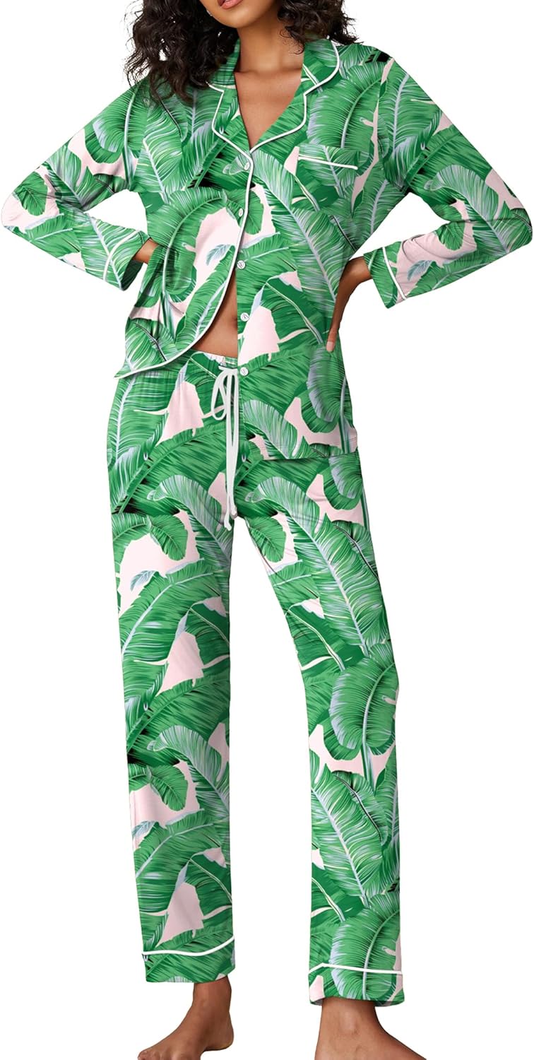 Ekouaer Pajamas Women's Long Sleeve Sleepwear Soft Button Down