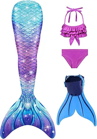Mermaid Tail Swimsuit with Monofin for Kids Swimwear Set