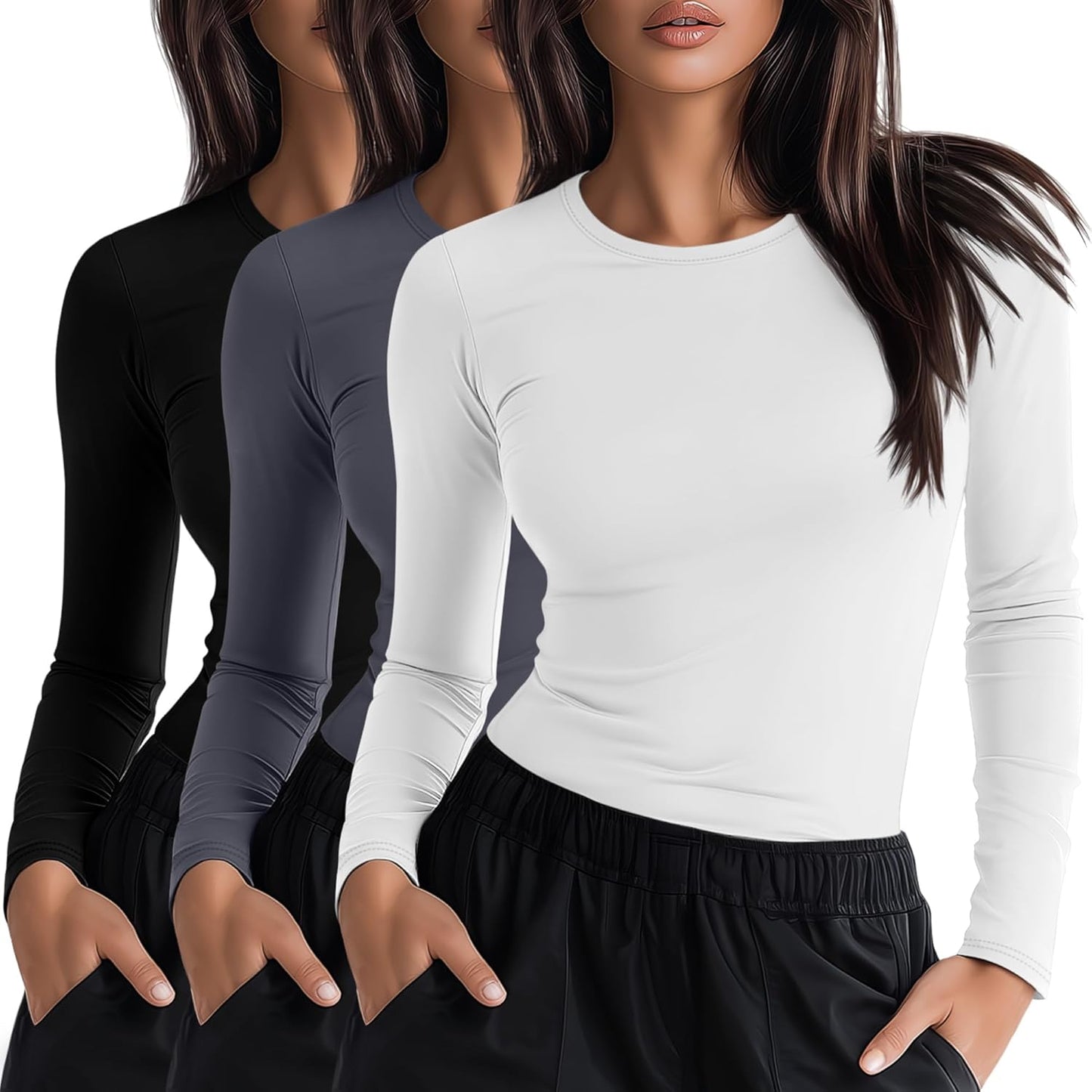 Neer 3 Pack Womens Long Sleeve Underscrub Shirts for Comfort