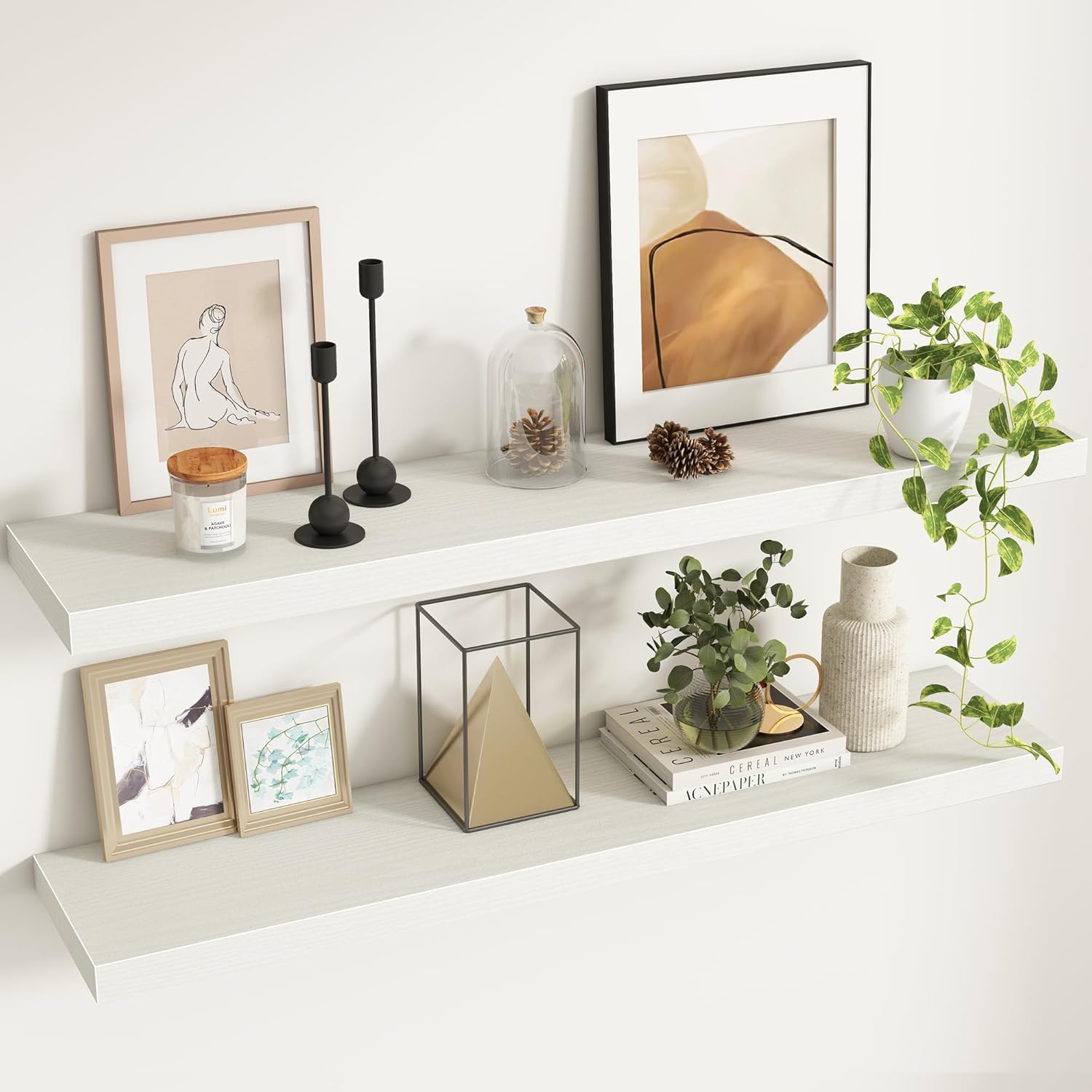 48Inch Floating Shelves - Rustic Wall Mounted Storage Shelf Set