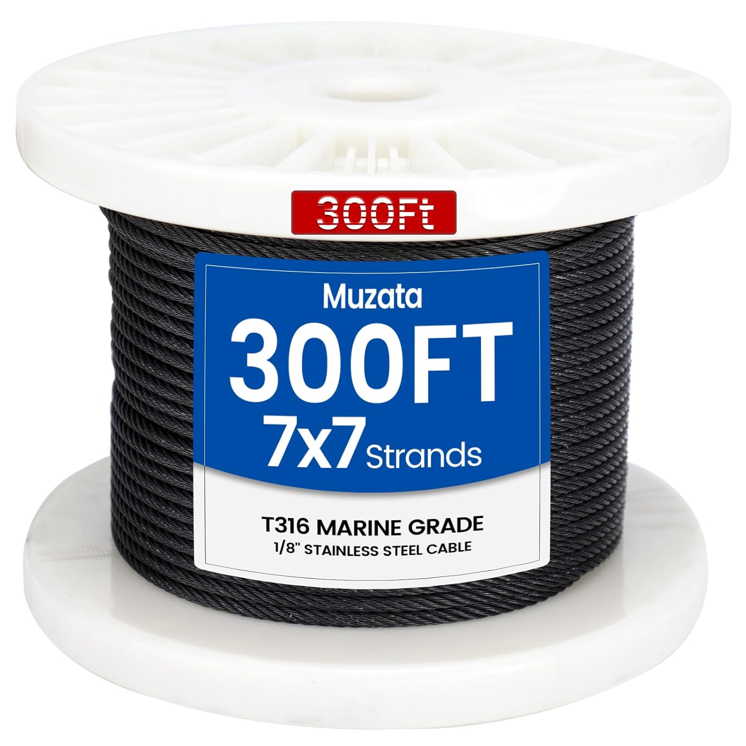 Muzata 300 ft 1/8 Black Stainless Steel Cable Railing System