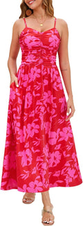 Annebouti Women Ruched Maxi Dress - Flattering Floral Sundress pockets