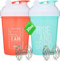 Motivational 20oz Shaker Bottle Duo | Protein Mixer Set