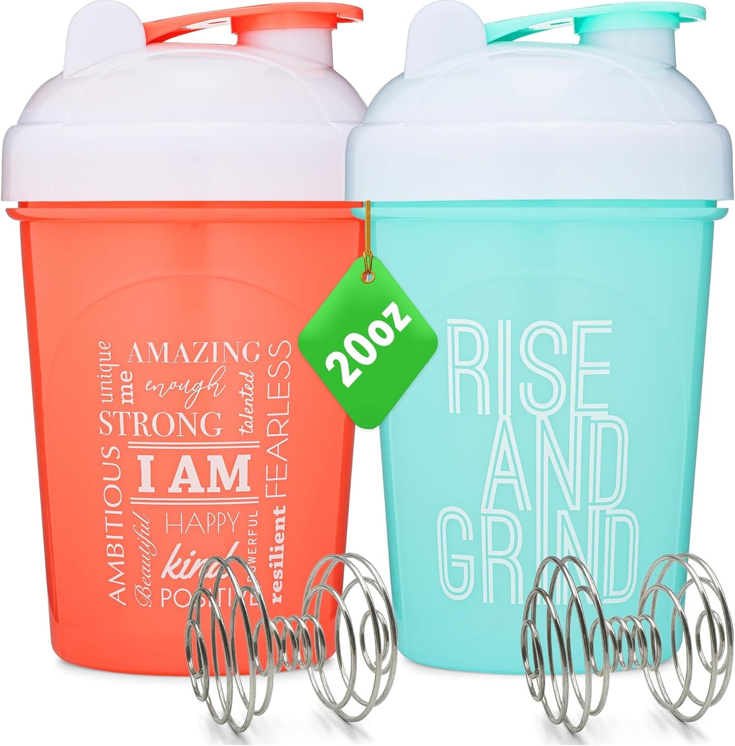 Motivational 20oz Shaker Bottle Duo | Protein Mixer Set