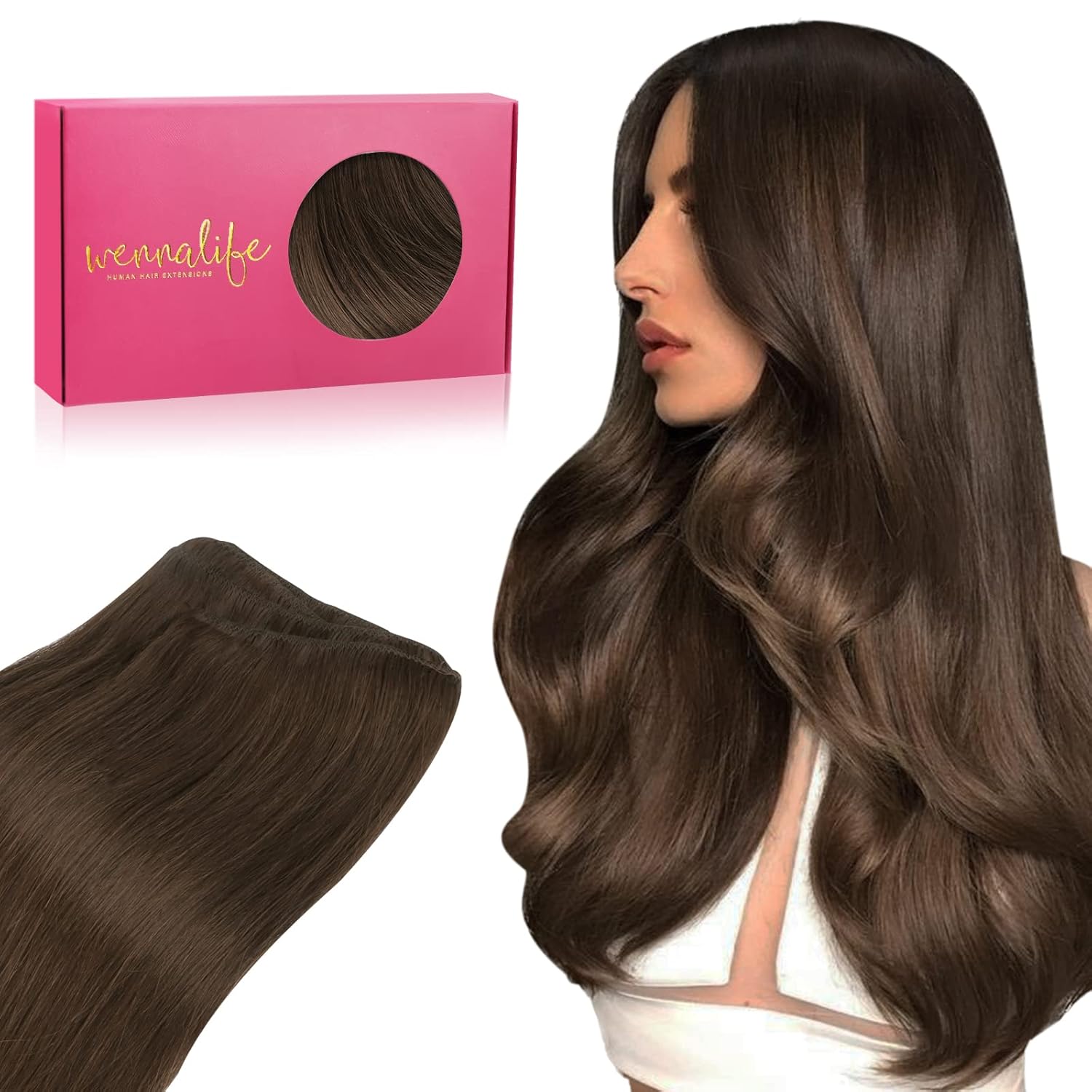 WENNALIFE Sew in Hair Extensions Real Human Hair 18 Inch 90g