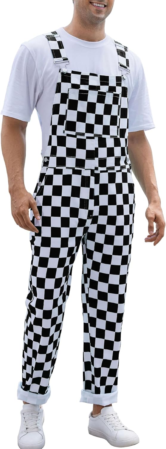 Checkered Pants Mens Overalls for Race Day and Christmas Fun