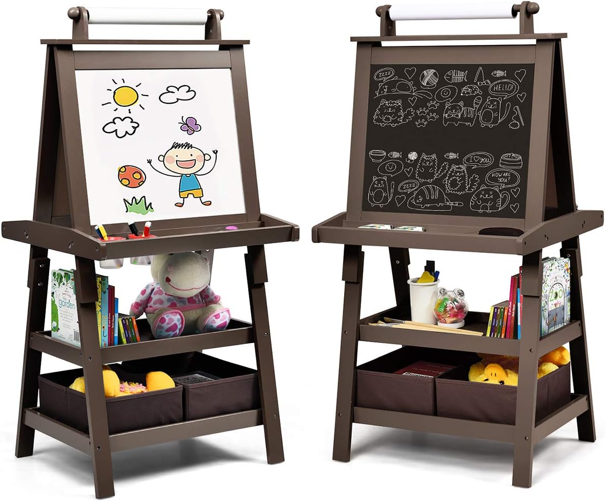 Costzon Kids Art Easel - 3 in 1 Double-Sided Wooden Easel