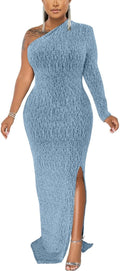 Women's Formal One Shoulder Maxi Dress - Elegant Sparkly Evening Gown