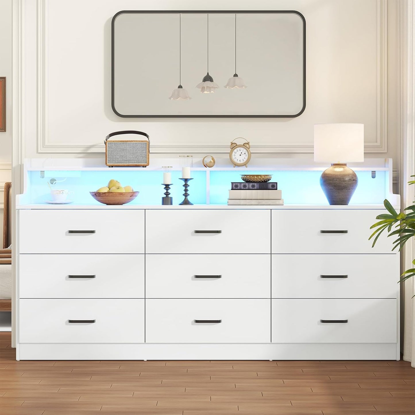 Bigbiglife 9 Drawer Dresser with Power Outlet and LED Light