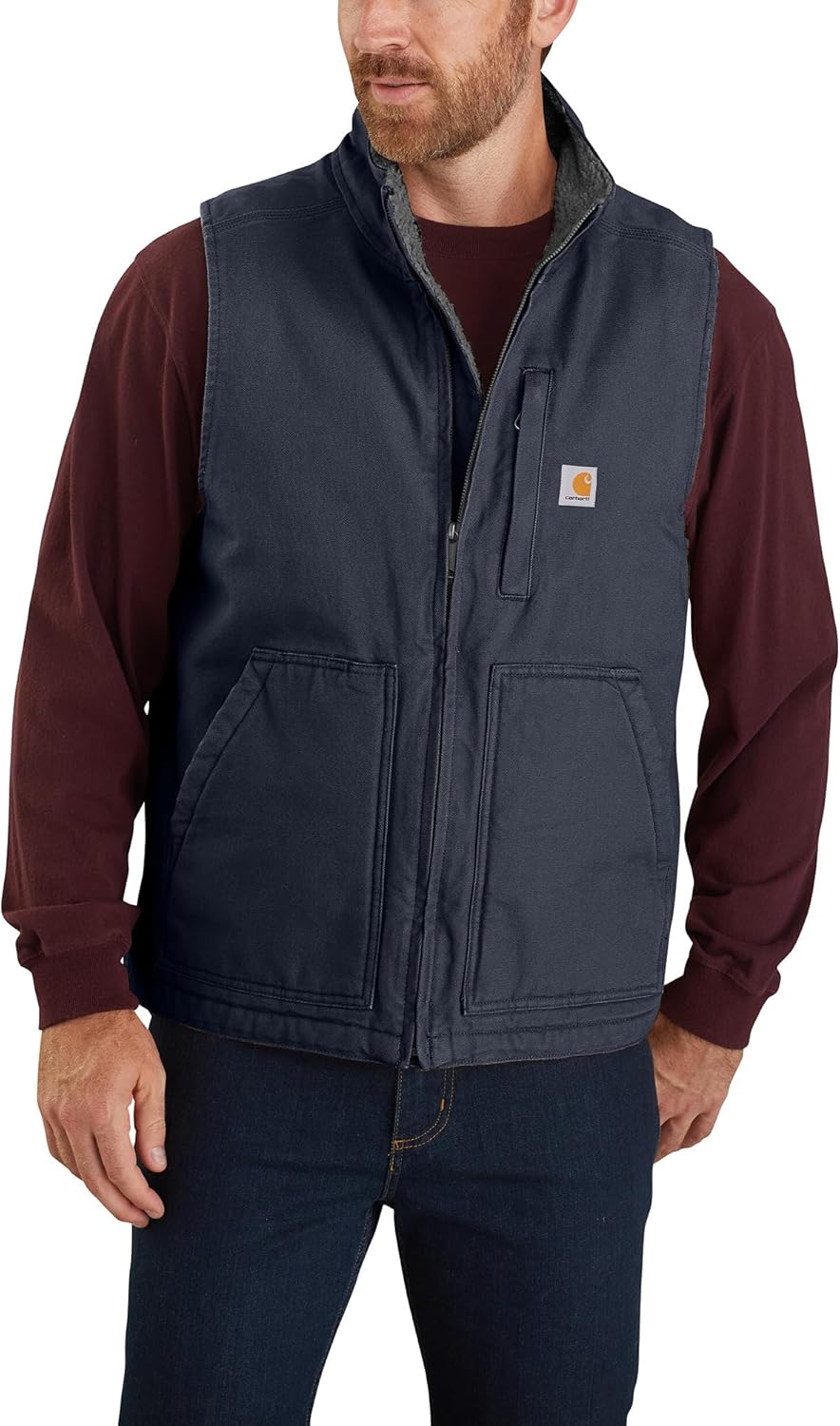 Carhartt Men's Washed Duck Mock Neck Vest with Sherpa Lining