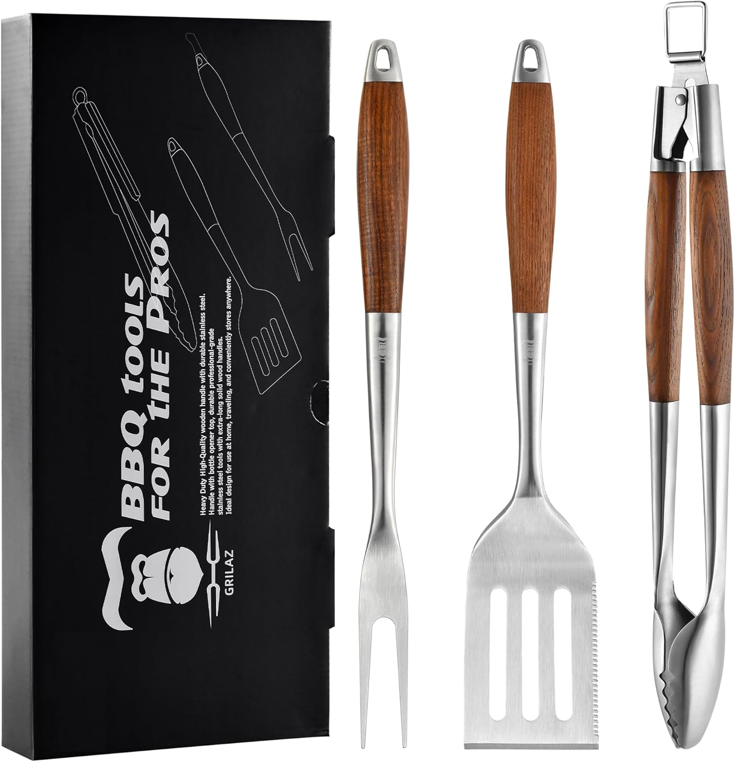 Heavy-Duty Heat-Treated Ash Wood BBQ Grilling Tools Set