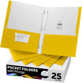 Two-Pocket Folders with 3-Prong Fasteners, Yellow 25-Pack - Durable