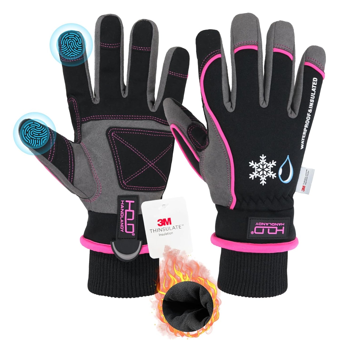 Warm & Waterproof Pink Work Gloves - Touch Screen - Small Size