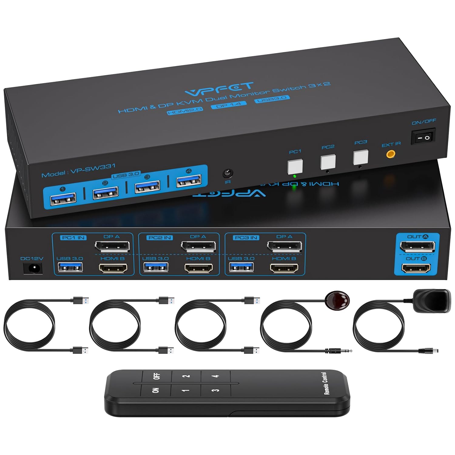 HDMI2.0 Displayport1.4 KVM Switch for Dual Monitors & 3 PCs