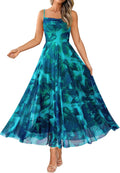 Women Summer Floral Maxi Dress Spaghetti Strap - Elegant Cowl Neck