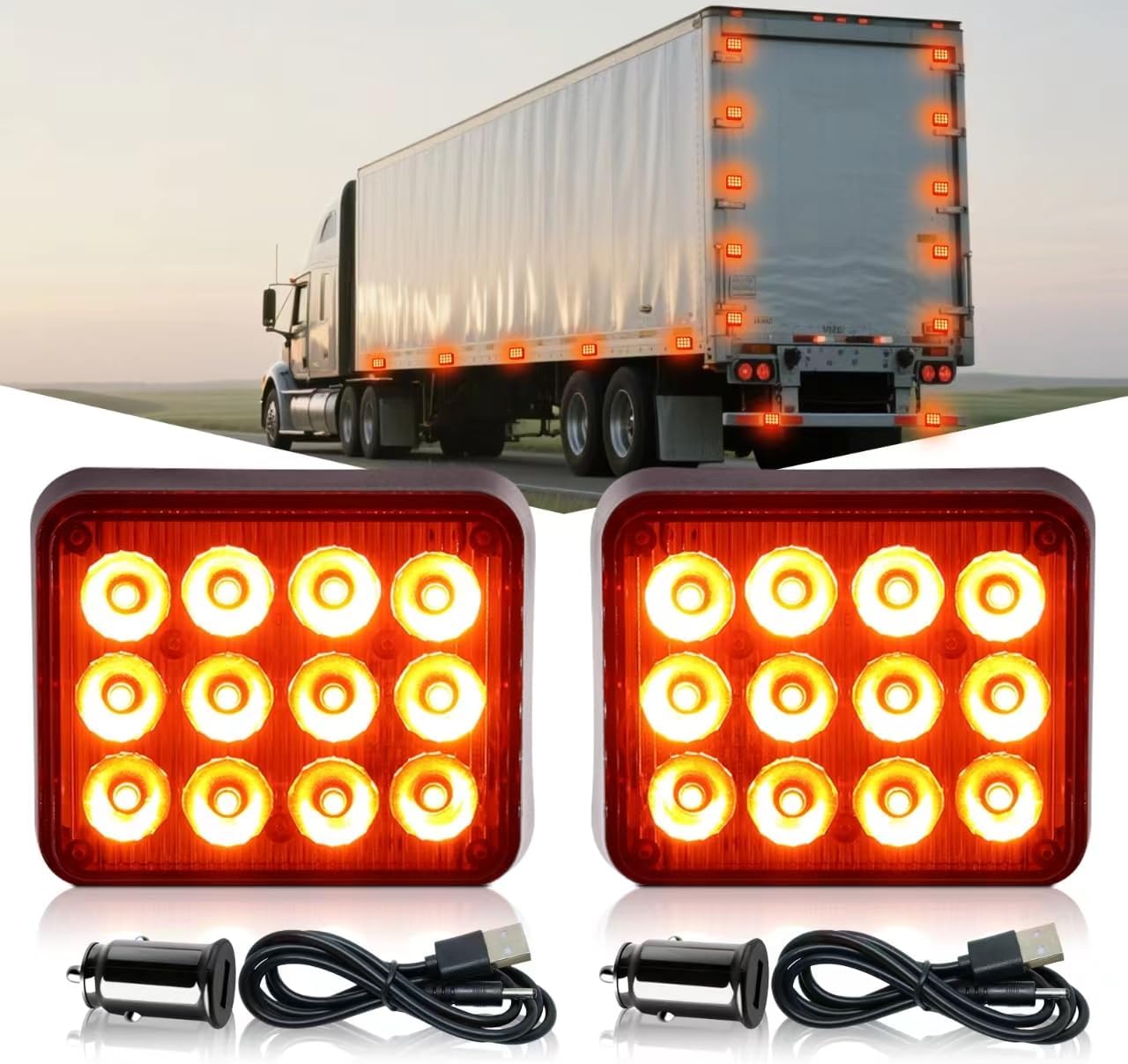 2PCS Magnetic Trailer Lights for Emergency Warning and Safety