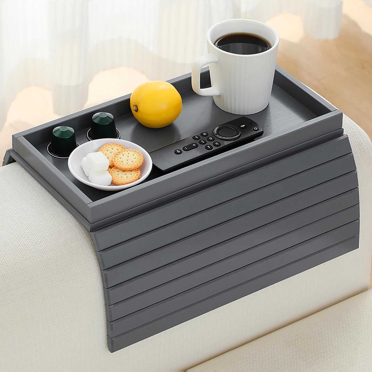 Bamboo Couch Arm Tray Table for Drinks, Snacks, and More