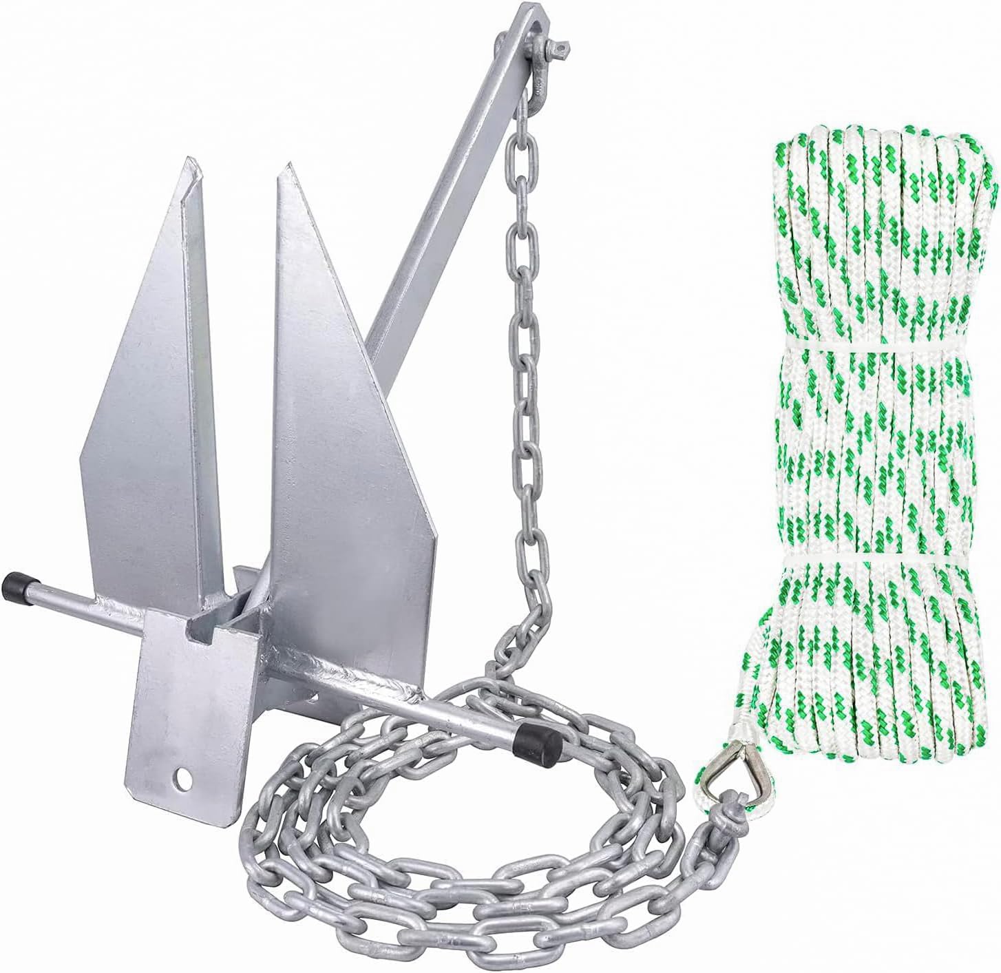 Fluke Anchor Kit with Chain and Rope Set for Boats and Fishing