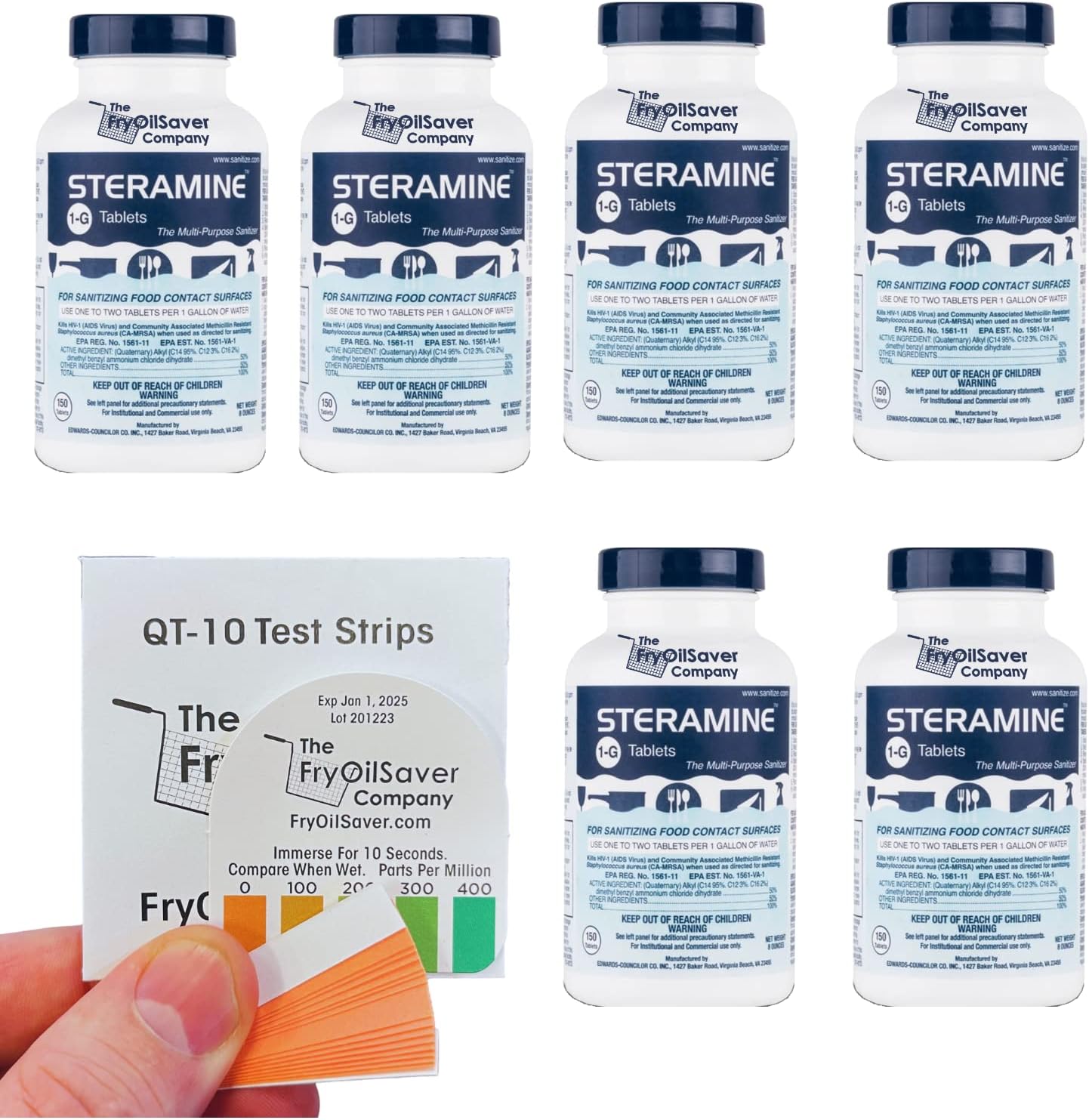 Pack of 6 Steramine Sanitizing Tablets with Test Strips for Safety