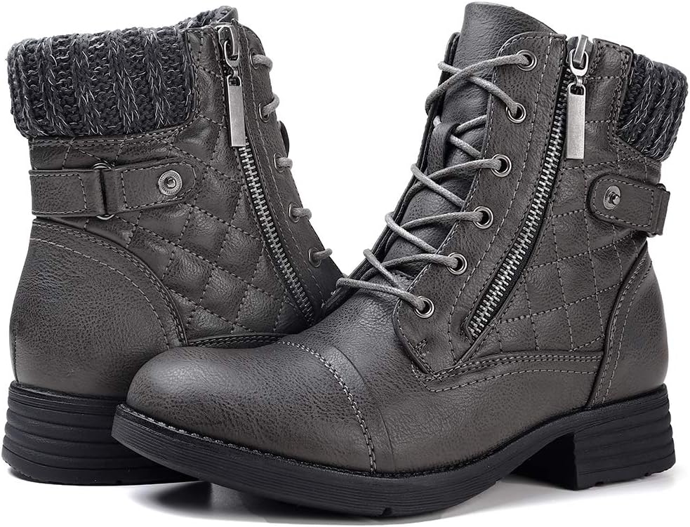 STQ Women's Combat Boots Lace Up Ankle Booties for Comfort